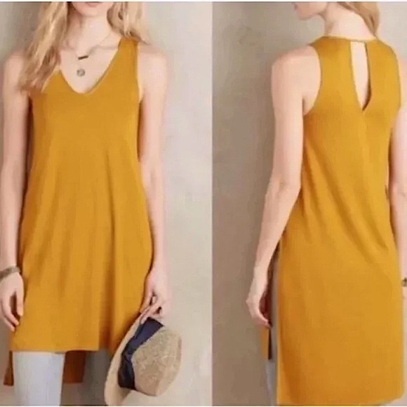 Anthropologie (AKEMI + KIN) Mustard Yellow Tunic Tank. Opening at back. V-Neck. - Picture 2 of 8